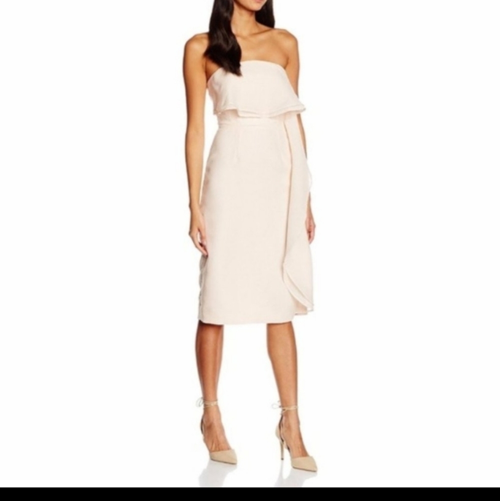 NWOT Keepsake Small Talk Pink Strapless Ruffle Column Dress Size S